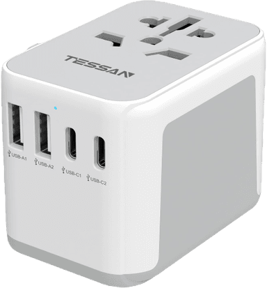 Plug Adapter Worldwide with 2 USB-A and 2 USB-C